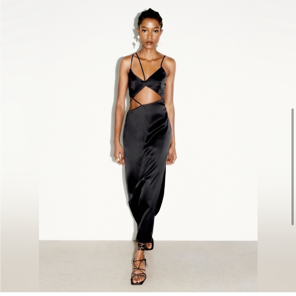 Zara Black Satin Cutout Slip Dress